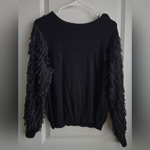 Joseph A Black Sweater with Fringe Sleeves